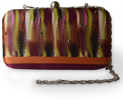 31% OFF on Ru.Saru Stripes Women Casual Purple, Orange, Green Fabric Clutch