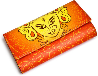 Made in India Women Casual Orange Genuine Leather Clutch