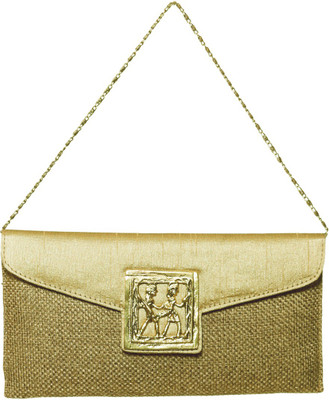 69% OFF on Flamboyance Tribal Women Party Gold Jute, Rawsilk Clutch