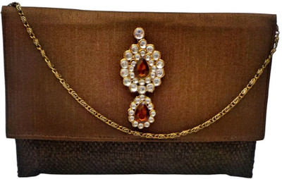 Bhamini Jute Kundan Women Casual Brown Jute Clutch Bhamini Jute Kundan Women Casual Brown Jute Clutch