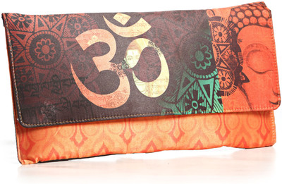 45% OFF on Aapno Rajasthan Spiritual Symbols Digital Print Evening Clutch Women Casual Brown, Orange Fabric Clutch