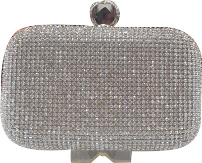 Eva Woman Celebrity Women Casual, Party Silver Genuine Leather Clutch