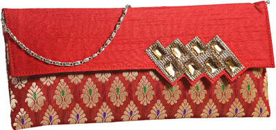 44% OFF on Aapno Rajasthan Red Silk and Red Banaras Evening Clutch with Studs Women Casual Red Silk Clutch