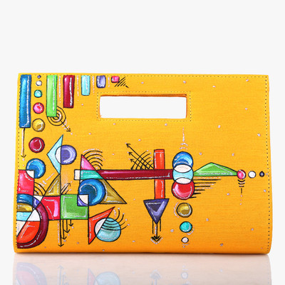 Rangrage Handpainted Geometrical Ladies Women Casual Yellow Silk Clutch