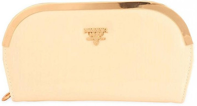 Circuzz Glossy Women Party Beige Genuine Leather Clutch