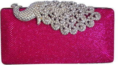 20% OFF on Chicastic Peacock Motif Rhinestone Studded Evening Purse Women Wedding Pink Crystal Clutch