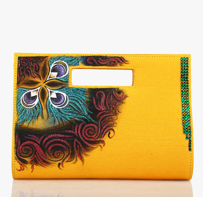 80% OFF on Rangrage Handpainted Soothing Ladies Women Casual Yellow Silk Clutch