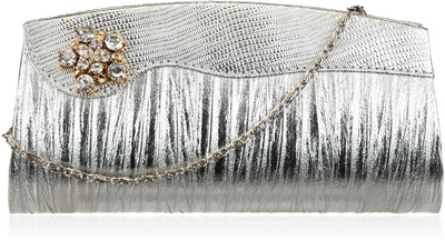 Dernier Cri 1274 Women Casual, Party, Wedding Silver PU Clutch