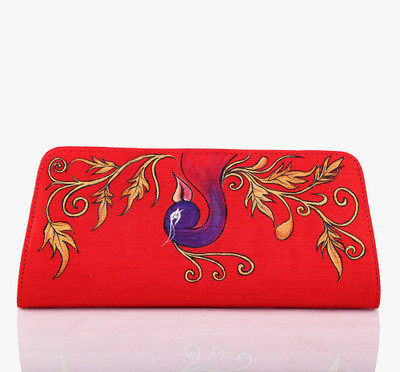 78% OFF on Rangrage Handpainted Peacock Ladies Women Casual Red Silk Clutch