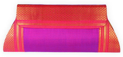 Glitters Three Sided Zari Bordered Party Wear Plain Paithani Women Party Purple Silk Clutch
