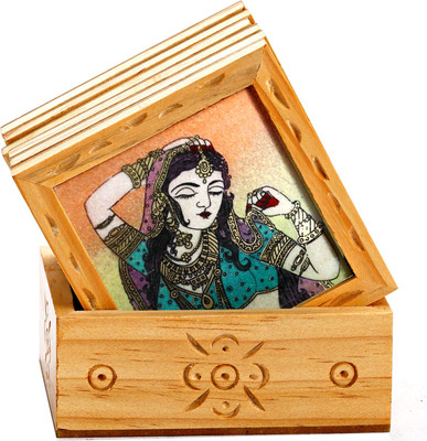 25% OFF on Aapno Rajasthan Square Wood, Gemstone Coaster Set