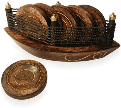 33% OFF on Pindia Round Wood Coaster Set