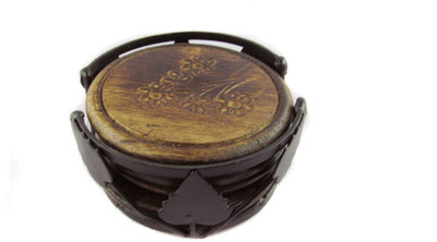 33% OFF on Pindia Round Wood Coaster Set