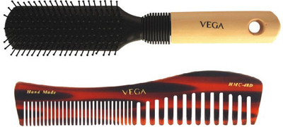 Vega Premium Flat Hair Brush E8-Fb With Shampoo Comb Hmc 48d (Set Of 2)