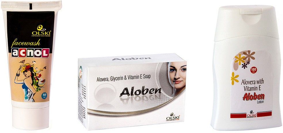 Olski Combo of Acnol Facewash + Aloben Moisturising Lotion + Aloben Moisturising Soap Set of 3
