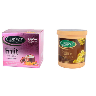 Clear Face Fruit Cream Bleach With 24 Carat Gold Face Pack (Set Of 2)