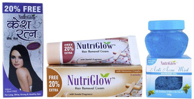 30% OFF on NutriGlow Head to Toe Care Kit Kesh Ratan Hair Oil, Sandal Hair Removal Cream and Anti Acne Mint Gel Set of 3 30% OFF on NutriGlow Head to Toe Care Kit Kesh Ratan Hair Oil, Sandal Hair Removal Cream and Anti Acne Mint Gel Set of 3