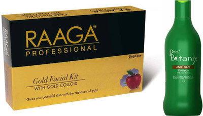 Raaga Professional Gold Facial Kit With ProBotanix Anti Frizz shampoo Set of 2 Raaga Professional Gold Facial Kit With ProBotanix Anti Frizz shampoo Set of 2