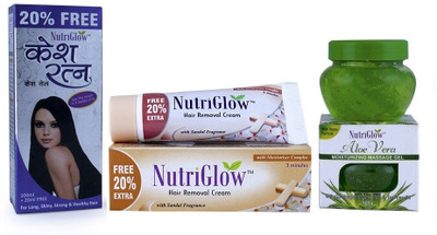 30% OFF on NutriGlow Head to Toe Care Kit Kesh Ratan Hair Oil, Sandal Hair Removal Cream and Aloe Vera Gel Set of 3 30% OFF on NutriGlow Head to Toe Care Kit Kesh Ratan Hair Oil, Sandal Hair Removal Cream and Aloe Vera Gel Set of 3