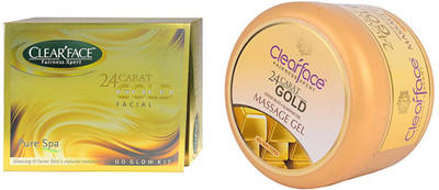 Clear Face 24 Carat Gold Facial Kit & Gold Dust Almond Oil Massage Gel (Set Of 2)