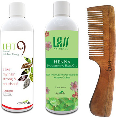 Lass Naturals Iht9 Hair Oil With Henna Hair Oil+Neem Wood Hair Comb LC-1 (Set Of 3)