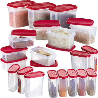 25% OFF on Prime Housewares Food Savers Canisters - 275 ml, 500 ml, 750 ml, 1000 ml Plastic Food Container Pack of 20, Red