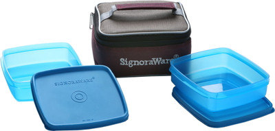 Signoraware Hot 'n' Fresh Lunch With Bag - 350 ml Plastic Food Container Pack of 2, Blue