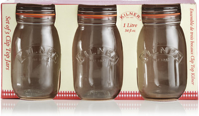 Kilner Cliptop Set Of 3 Jars-Round - 1000 ml Glass Food Container Pack of 3, Clear Kilner Cliptop Set Of 3 Jars-Round - 1000 ml Glass Food Container Pack of 3, Clear
