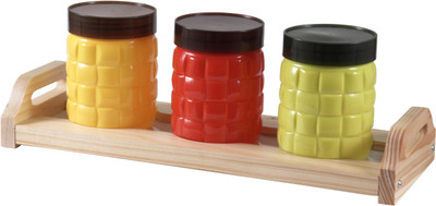 25% OFF on Vola Vivid Jars with wooden Tray - 500 ml Plastic Food Container Pack of 4, Multicolor