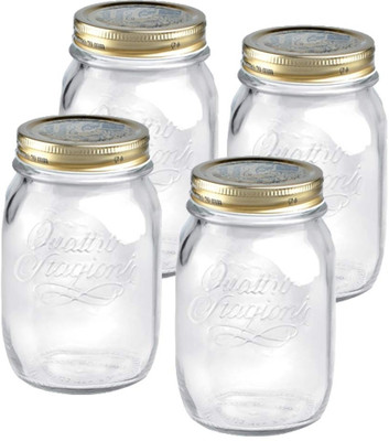 Wonderchef Bormioli Quattro Jars with Lid 4pc Set - 500 ml Glass Food Container Pack of 4, Clear Wonderchef Bormioli Quattro Jars with Lid 4pc Set - 500 ml Glass Food Container Pack of 4, Clear