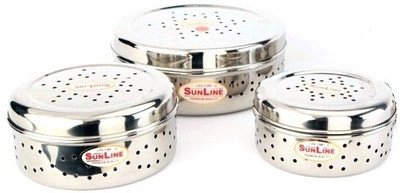 Sunline - 500 ml, 800 ml, 1000 ml Stainless Steel Food Container Pack of 3, Steel Sunline - 500 ml, 800 ml, 1000 ml Stainless Steel Food Container Pack of 3, Steel