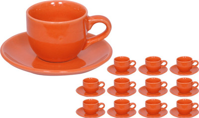 Elite Handicrafts Stoneware_Cups_Saucers_Set EHCC0206 (Orange, Pack Of 24)
