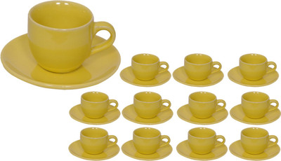 Elite Handicrafts Stoneware_Cups_Saucers_Set EHCC0202 (Green, Pack Of 24)