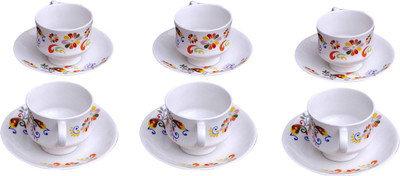 Pearl Floral Cup & Saucer Set-007 (Multicolor, Pack Of 12)