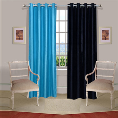 45% OFF on Handloomdaddy Polyester Blue, Black Self Design Tab Top Curtain