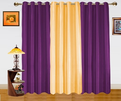 50% OFF on Dekor World Polyester Beige, Purple Floral Eyelet Curtain