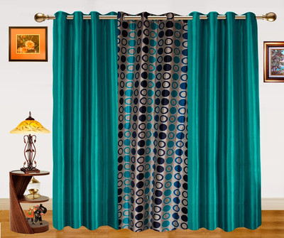 30% OFF on Dekor World Polyester Blue Geometric Eyelet Curtain