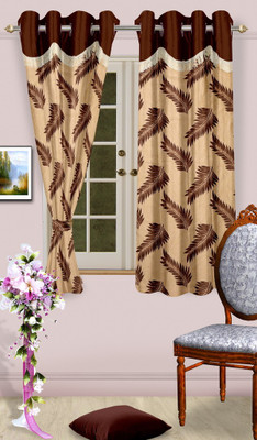 57% OFF on Cortina Polyester Brown Striped Eyelet Curtain