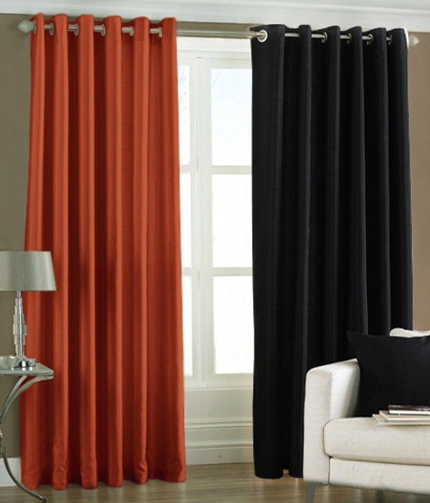 66% OFF on HomeZaara Polyester Red, Black Solid Eyelet Curtain