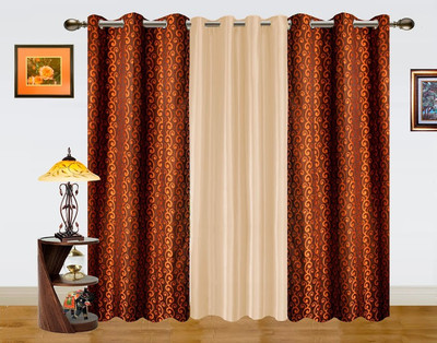 36% OFF on Dekor World Polyester Brown, Beige Abstract Eyelet Curtain