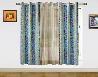 47% OFF on Dekor World Polyester Blue, Beige Striped Eyelet Curtain