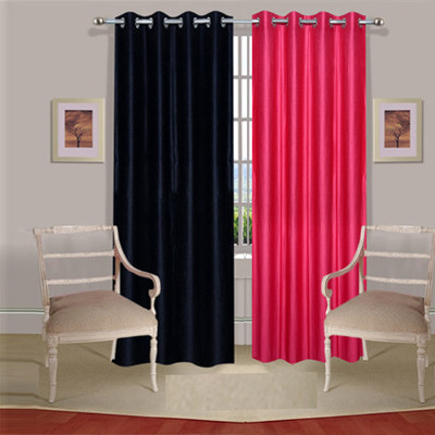 35% OFF on Handloomdaddy Polyester Black, Pink Solid Tab Top Curtain