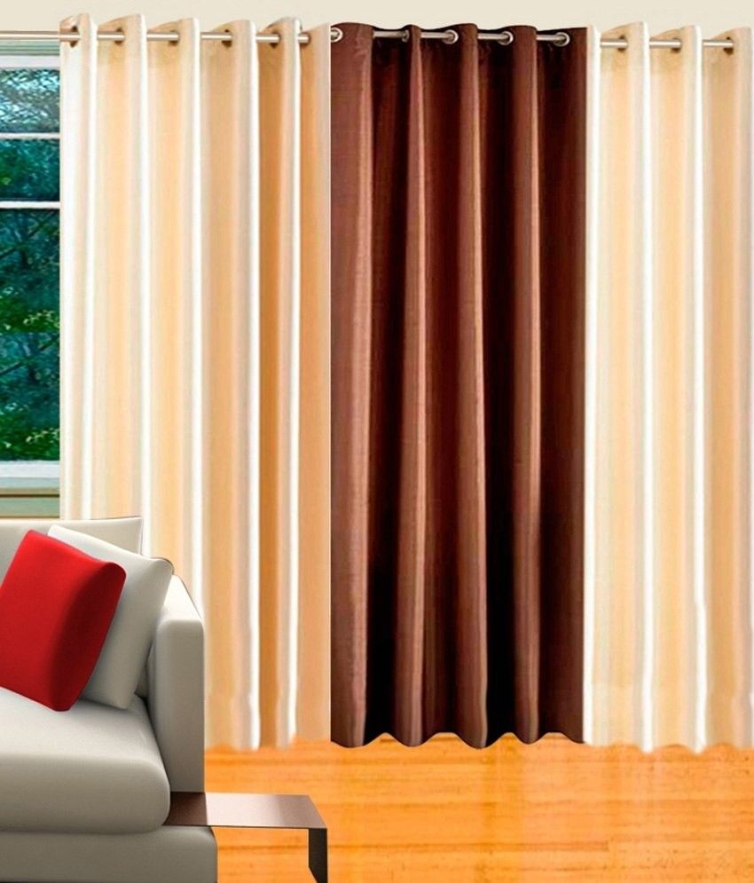 64% OFF on Hargunz Polycotton Beige, Brown Solid Eyelet Curtain