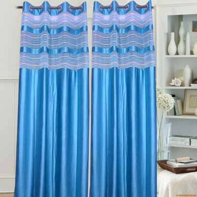 64% OFF on HomeZaara Polyester Sky Blue Floral Eyelet Curtain