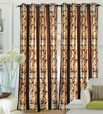 65% OFF on Fantasy Home Decor Polyester Brown Geometric Eyelet Curtain