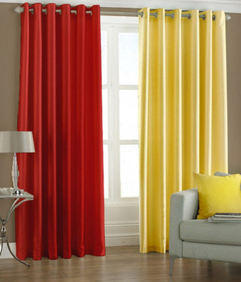66% OFF on HomeZaara Polyester Red, Yellow Solid Eyelet Curtain