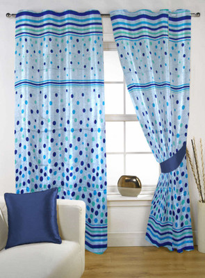 56% OFF on Handloom Factory Polycotton Blue Geometric Eyelet Curtain