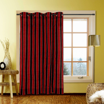 58% OFF on Kings Polycotton Maroon Striped Eyelet Curtain