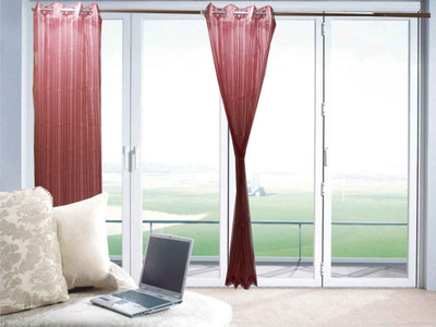 73% OFF on Furnishing Centre Polyester Light Maroon Striped Eyelet Curtain