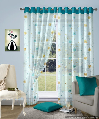 50% OFF on Vorhang Tissue Blue Floral Eyelet Curtain